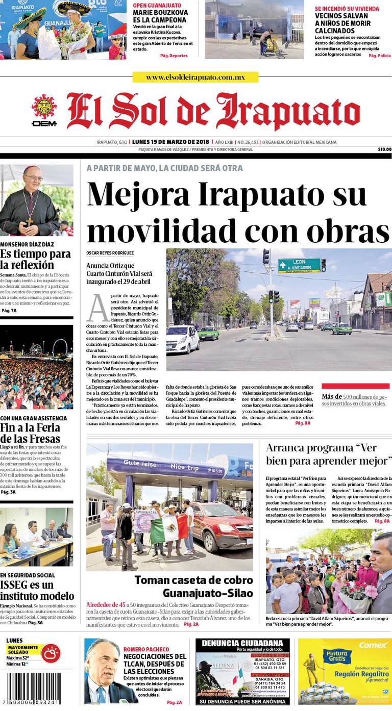 Portada El Sol de Irapuato 19 de Marzo - El Sol de Irapuato | Noticias  Locales, Policiacas, de México, Guanajuato y el Mundo