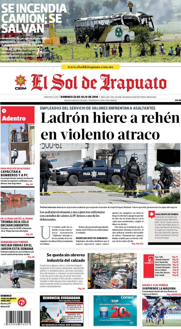 Portada El Sol de Irapuato 22 de Julio - El Sol de Irapuato | Noticias  Locales, Policiacas, de México, Guanajuato y el Mundo