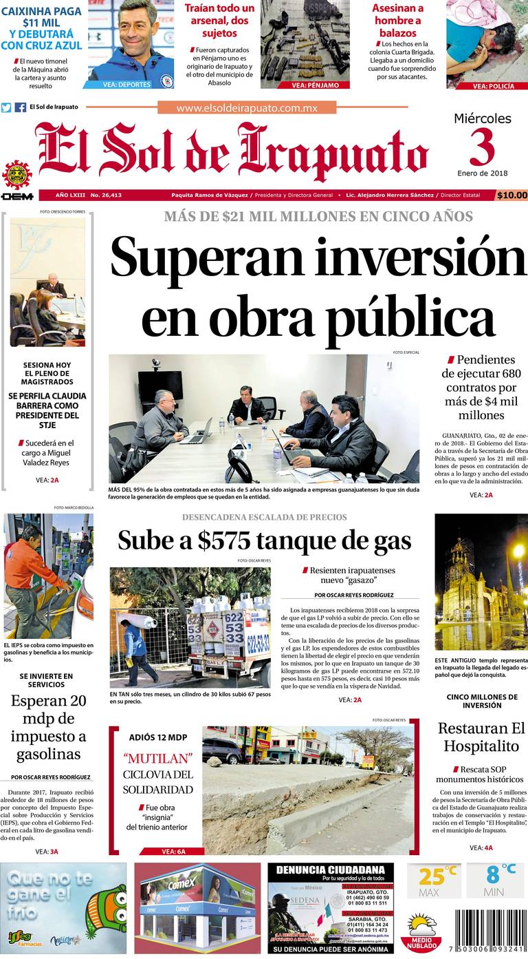 Portada El Sol de Irapuato 03 de Enero - El Sol de Irapuato | Noticias  Locales, Policiacas, de México, Guanajuato y el Mundo