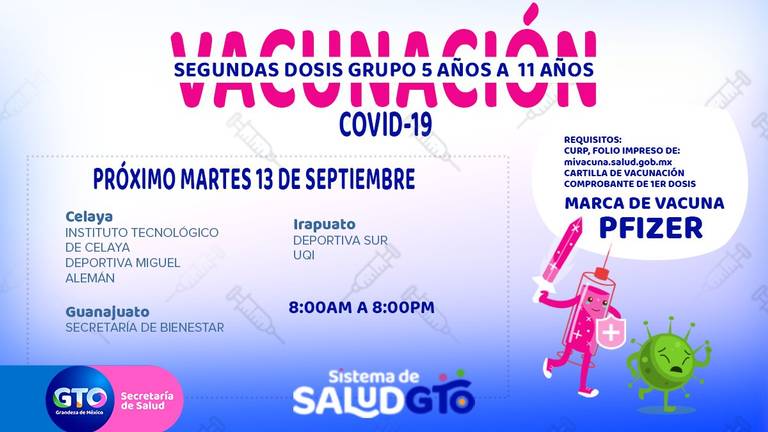 Estos son los puntos de vacunación para 2da dosis de 5 a 11 años en  Irapuato este martes 13 de septiembre - El Sol de Irapuato | Noticias  Locales, Policiacas, de México, Guanajuato y el Mundo